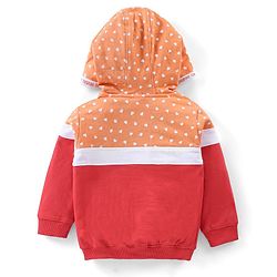 Babyhug Cotton Full Sleeves Front Open Sweat Jacket With Zipper & Hood Heart Print - Orange Red & White
