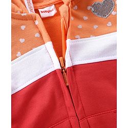 Babyhug Cotton Full Sleeves Front Open Sweat Jacket With Zipper & Hood Heart Print - Orange Red & White