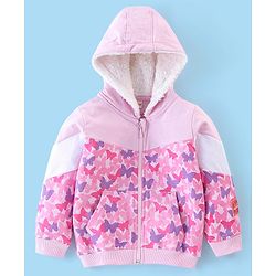 Babyhug 100% Cotton Full Sleeves Butterfly Printed SweatJacket with Hood - Pink