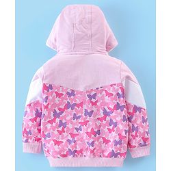 Babyhug 100% Cotton Full Sleeves Butterfly Printed SweatJacket with Hood - Pink