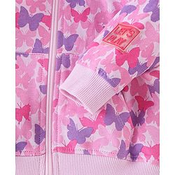 Babyhug 100% Cotton Full Sleeves Butterfly Printed SweatJacket with Hood - Pink