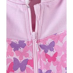 Babyhug 100% Cotton Full Sleeves Butterfly Printed SweatJacket with Hood - Pink
