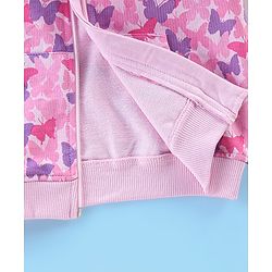 Babyhug 100% Cotton Full Sleeves Butterfly Printed SweatJacket with Hood - Pink
