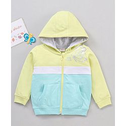 Babyhug Full Sleeves Cotton Knit Cut & Sew Hooded Sweat-Jacket with Glitter Print - Lime