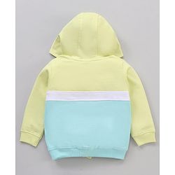Babyhug Full Sleeves Cotton Knit Cut & Sew Hooded Sweat-Jacket with Glitter Print - Lime
