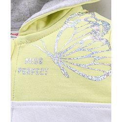 Babyhug Full Sleeves Cotton Knit Cut & Sew Hooded Sweat-Jacket with Glitter Print - Lime