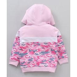 Babyhug Full Sleeves Cotton Knit Cut & Sew Hooded Sweat-Jacket with Abstract Print - Pink/White