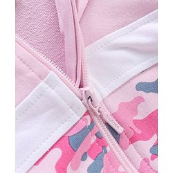 Babyhug Full Sleeves Cotton Knit Cut & Sew Hooded Sweat-Jacket with Abstract Print - Pink/White