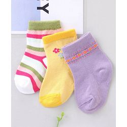 Cute Walk by Babyhug Ankle Length Antibacterial Socks Pack Of 3 - Multicolur