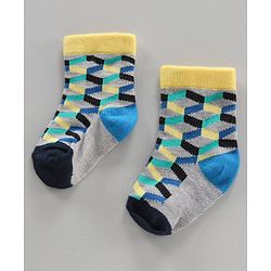 Cutewalk by Babyhug Ankle Length Anti-bacterial Cotton Blend Knit Socks Design Pack of 3 - Multicolour