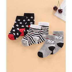 Cutewalk by Babyhug Ankle Length Anti-bacterial Cotton Blend Knit Socks Design Pack of 3 - Multicolour