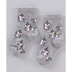 Cutewalk by Babyhug Ankle Length Anti-bacterial Cotton Knit Blend Socks Unicorn Print and Striped Pack of 5 - Multicolour