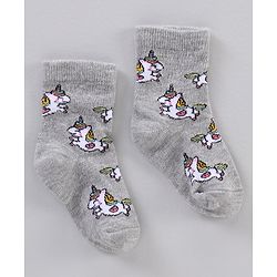 Cutewalk by Babyhug Ankle Length Anti-bacterial Cotton Knit Blend Socks Unicorn Print and Striped Pack of 5 - Multicolour