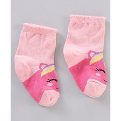 Cutewalk by Babyhug Ankle Length Anti-bacterial Cotton Knit Blend Socks Unicorn Print and Striped Pack of 5 - Multicolour