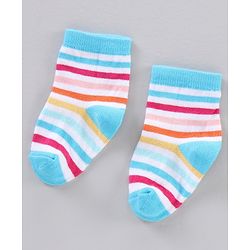 Cutewalk by Babyhug Ankle Length Anti-bacterial Cotton Knit Blend Socks Unicorn Print and Striped Pack of 5 - Multicolour