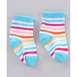 Cutewalk by Babyhug Ankle Length Anti-bacterial Cotton Knit Blend Socks Unicorn Print and Striped Pack of 5 - Multicolour