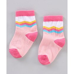 Cutewalk by Babyhug Ankle Length Anti-bacterial Cotton Knit Blend Socks Unicorn Print and Striped Pack of 5 - Multicolour
