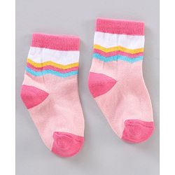 Cutewalk by Babyhug Ankle Length Anti-bacterial Cotton Knit Blend Socks Unicorn Print and Striped Pack of 5 - Multicolour
