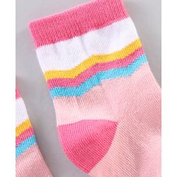 Cutewalk by Babyhug Ankle Length Anti-bacterial Cotton Knit Blend Socks Unicorn Print and Striped Pack of 5 - Multicolour
