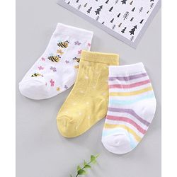 Cutewalk By Babyhug Anti Bacterial Ankle Length Floral Print Socks Pack Of 3 - Yellow