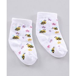 Cutewalk By Babyhug Anti Bacterial Ankle Length Floral Print Socks Pack Of 3 - Yellow