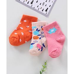 Cute Walk by Babyhug Ankle Length Anti-Bacterial Socks Multi Pattern Pack Of 3 - Multicolor