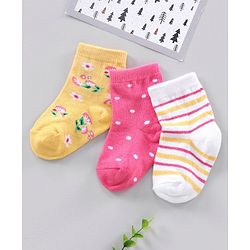Cute Walk by Babyhug Ankle Length Anti-Bacterial Socks Multi Pattern Pack Of 3 - Multicolor