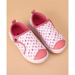 Cute Walk by Babyhug Casual Shoes With Velcro Closure Heart Print - Light Pink (Logo Colour May Vary)