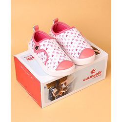 Cute Walk by Babyhug Casual Shoes With Velcro Closure Heart Print - Light Pink (Logo Colour May Vary)