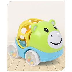 Babyhug Premium Hippo Free Wheel Car Cum Green Rattle Toy| Fun, Flexible, and Soothing Rattle Toy for Kids|Gifting Toy| Child Safe Material| Improves Motor Skills| Early Development Toys for 3+ Years| Non-Toxic| BIS Certified