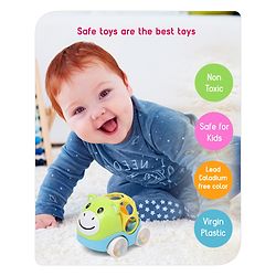 Babyhug Premium Hippo Free Wheel Car Cum Green Rattle Toy| Fun, Flexible, and Soothing Rattle Toy for Kids|Gifting Toy| Child Safe Material| Improves Motor Skills| Early Development Toys for 3+ Years| Non-Toxic| BIS Certified