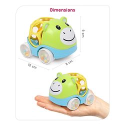 Babyhug Premium Hippo Free Wheel Car Cum Green Rattle Toy| Fun, Flexible, and Soothing Rattle Toy for Kids|Gifting Toy| Child Safe Material| Improves Motor Skills| Early Development Toys for 3+ Years| Non-Toxic| BIS Certified