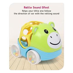 Babyhug Premium Hippo Free Wheel Car Cum Green Rattle Toy| Fun, Flexible, and Soothing Rattle Toy for Kids|Gifting Toy| Child Safe Material| Improves Motor Skills| Early Development Toys for 3+ Years| Non-Toxic| BIS Certified