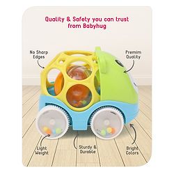 Babyhug Premium Hippo Free Wheel Car Cum Green Rattle Toy| Fun, Flexible, and Soothing Rattle Toy for Kids|Gifting Toy| Child Safe Material| Improves Motor Skills| Early Development Toys for 3+ Years| Non-Toxic| BIS Certified