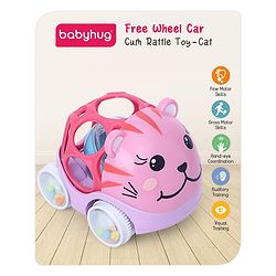 Babyhug Premium Hippo Free Wheel Car Cum Green Rattle Toy| Fun, Flexible, and Soothing Rattle Toy for Kids|Gifting Toy| Child Safe Material| Improves Motor Skills| Early Development Toys for 3+ Years| Non-Toxic| BIS Certified