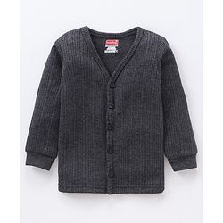 Babyhug Full Sleeves Solid Color Front Open Thermal Vest - Dark Grey