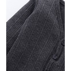 Babyhug Full Sleeves Solid Color Front Open Thermal Vest - Dark Grey