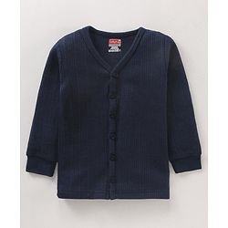 Babyhug Full Sleeves Solid Color Front Open Thermal Vest - Navy Blue