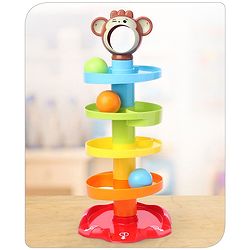 Babyhug Premium 5 Layer Monkey Roll Ball Toy| Drop and Roll Swirling Tower| Educational and Activity Montessori Pre-School Toy| Stack, Drop and Go Ball Ramp Toy|3 Spinning Balls |BIS Certified| Non-toxic