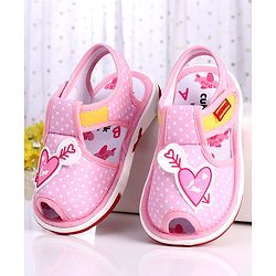 Cute Walk by Babyhug Slip On Sandals with Velcro Closure Polka Dot Print with Heart Applique - Pink