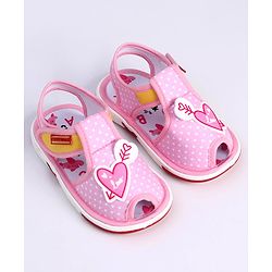 Cute Walk by Babyhug Slip On Sandals with Velcro Closure Polka Dot Print with Heart Applique - Pink