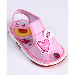 Cute Walk by Babyhug Slip On Sandals with Velcro Closure Polka Dot Print with Heart Applique - Pink