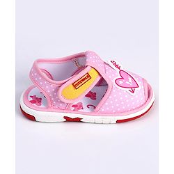 Cute Walk by Babyhug Slip On Sandals with Velcro Closure Polka Dot Print with Heart Applique - Pink