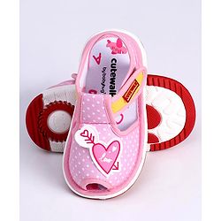Cute Walk by Babyhug Slip On Sandals with Velcro Closure Polka Dot Print with Heart Applique - Pink
