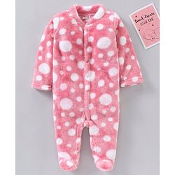Babyhug Cotton Knit Full Sleeves Footed Velour Sleepsuit Printed - Pink