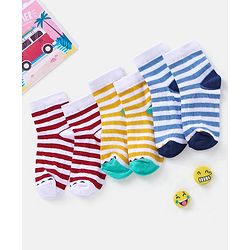 Cutewalk By Babyhug Cotton Anti Bacterial Ankle Length Socks Striped Pack of 3 - Multicolour