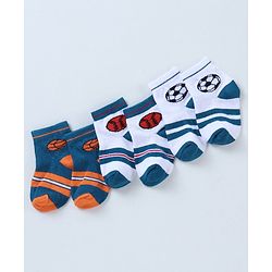 Cutewalk By Babyhug Anti Bacterial Ankle Length Ball Print Socks Pack Of 3 - Blue & White