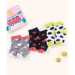 Cutewalk By Babyhug Anti Bacterial Ankle Length Non Terry Socks Football Design Pack of 3- Black & Grey