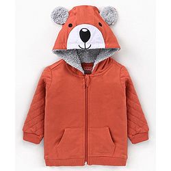 Babyhug Cotton Full Sleeves T-Shirt & Lounge Pants With Hooded Sweatshirt Stripes & Bear Print- White Brown