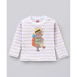 Babyhug Cotton Full Sleeves T-Shirt & Lounge Pants With Hooded Sweatshirt Stripes & Bear Print- White Brown